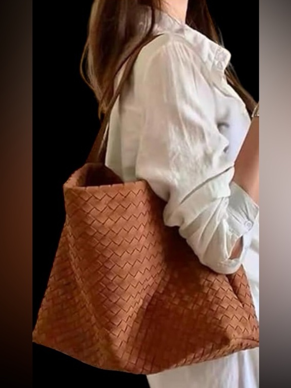 Hand made Woven tote suede Shoulder Bag in Cognac Brown - Picture 1 of 17